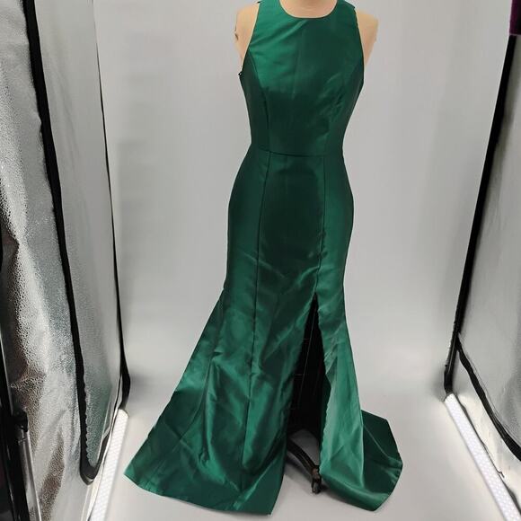 Alfred Sung D824 Hunter Green Jewel Neck Open Back Bow Gown Size 2 - Picture 10 of 16